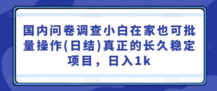国内问卷调查小白在家也可批量操作(日结)真正的长久稳定项目，日入1k【揭秘】萌宝之家-游戏资源站丨手游源码丨页游源码丨端游源码丨架设视频教程丨网赚项目丨萌宝之家