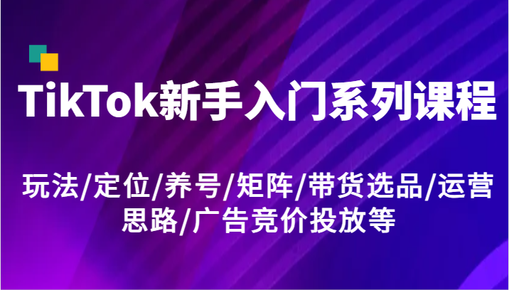 TikTok新手入门系列课程，玩法/定位/养号/矩阵/带货选品/运营思路/广告竞价投放等萌宝之家-游戏资源站丨手游源码丨页游源码丨端游源码丨架设视频教程丨网赚项目丨萌宝之家