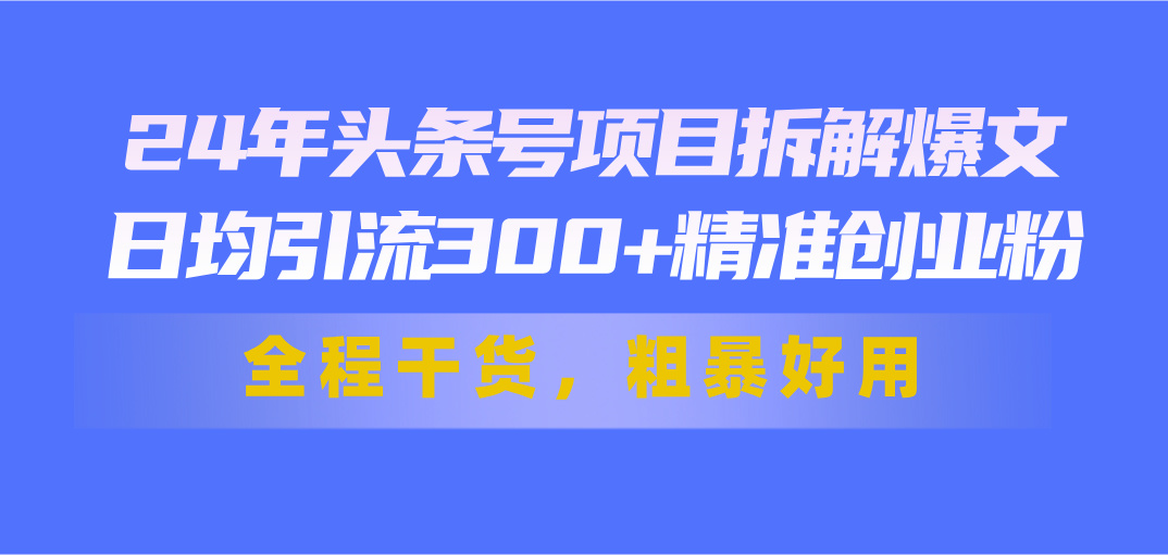 （11397期）24年头条号项目拆解爆文，日均引流300+精准创业粉，全程干货，粗暴好用萌宝之家-游戏资源站丨手游源码丨页游源码丨端游源码丨架设视频教程丨网赚项目丨萌宝之家