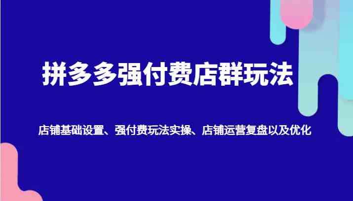 拼多多强付费店群玩法：店铺基础设置、强付费玩法实操、店铺运营复盘以及优化萌宝之家-游戏资源站丨手游源码丨页游源码丨端游源码丨架设视频教程丨网赚项目丨萌宝之家