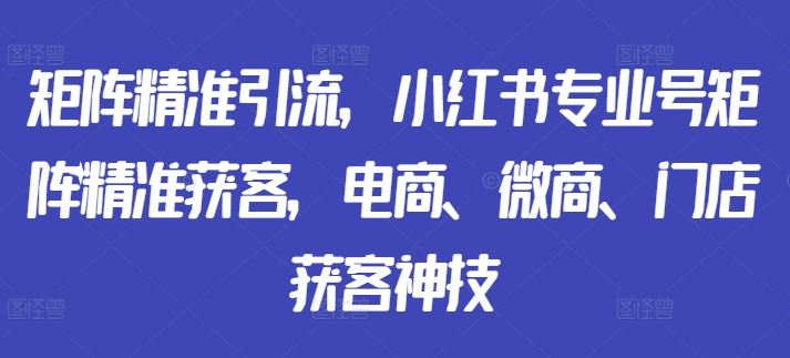 矩阵精准引流，小红书专业号矩阵精准获客，电商、微商、门店获客神技萌宝之家-游戏资源站丨手游源码丨页游源码丨端游源码丨架设视频教程丨网赚项目丨萌宝之家