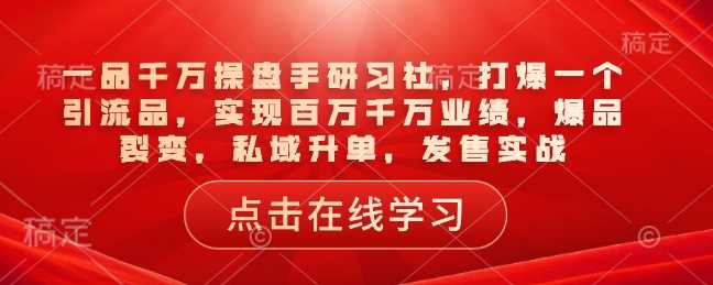 一品千万操盘手研习社，打爆一个引流品，实现百万千万业绩，爆品裂变，私域升单，发售实战萌宝之家-游戏资源站丨手游源码丨页游源码丨端游源码丨架设视频教程丨网赚项目丨萌宝之家