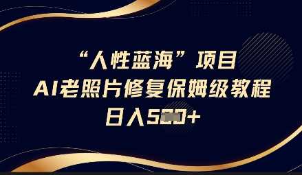人性蓝海AI老照片修复项目保姆级教程，长期复购，轻松日入5张萌宝之家-游戏资源站丨手游源码丨页游源码丨端游源码丨架设视频教程丨网赚项目丨萌宝之家